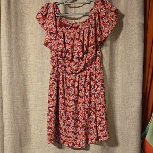 Express Red and Pink Floral Mini Dress